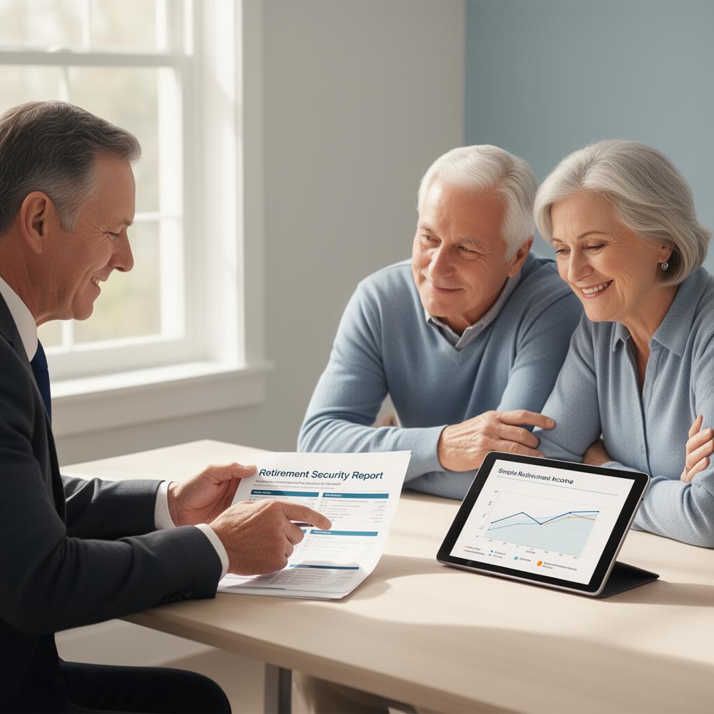 An IFW Retirement Income Expert reviewing a Retirement Security Report with a retired couple