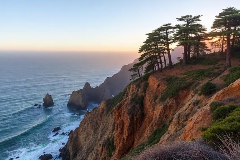 California Pacific coast cliffs at sunset