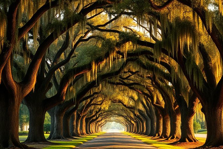 Georgia live oak avenue draped in Spanish moss