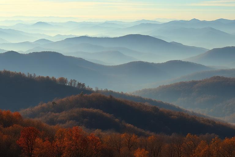 Blue Ridge Mountains in North Carolina with autumn color